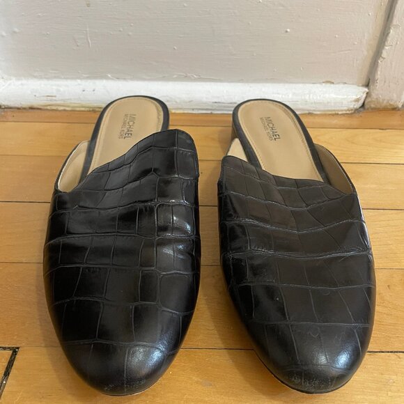 Black Snakeskin Pattern Leather Mules - Picture 2 of 6